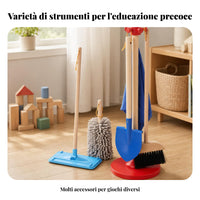 6 Pieces Wooden Cleaning Toy Set Storage Stand Pretend Cleaning Kit Role-Play