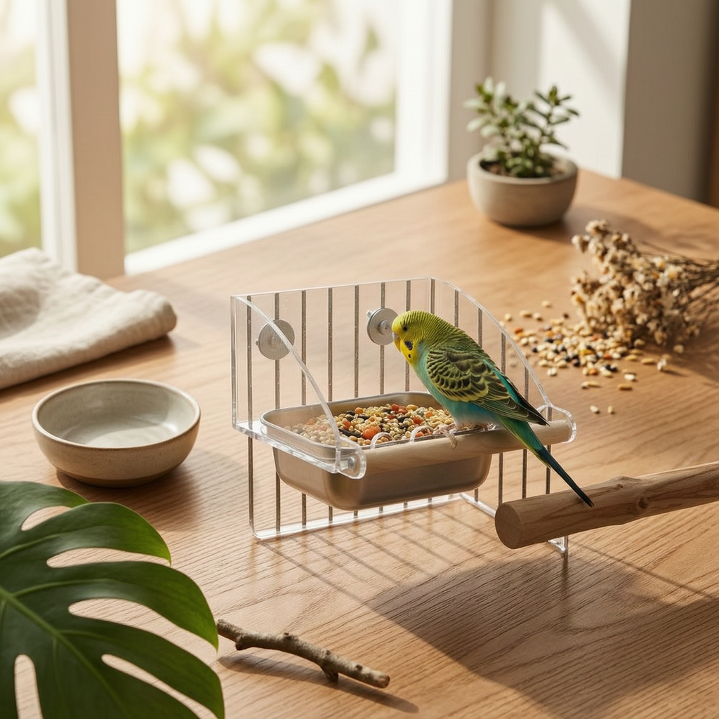 Acrylic birds Feeder Spillproof Acrylic Food Dispenser Large Capacity Cage Mounted Food Bowl for Parrots, Cockatiels