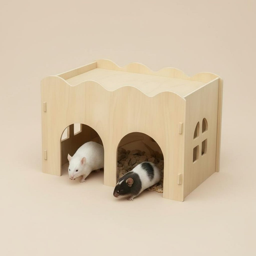 Wooden Hamster House Chew-Resistant Resistant Enclosure Accessory Flat Top