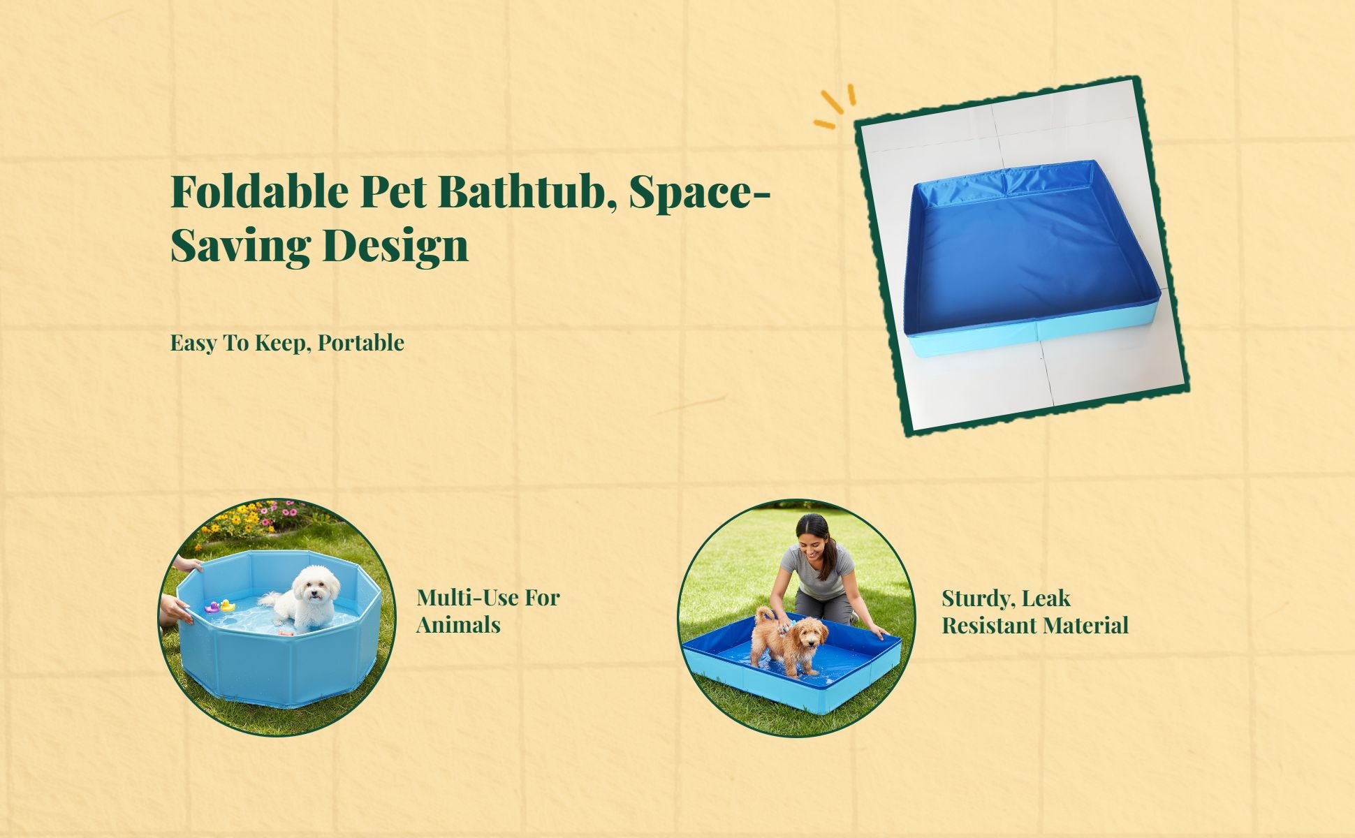 Foldable pet bath, easy drain