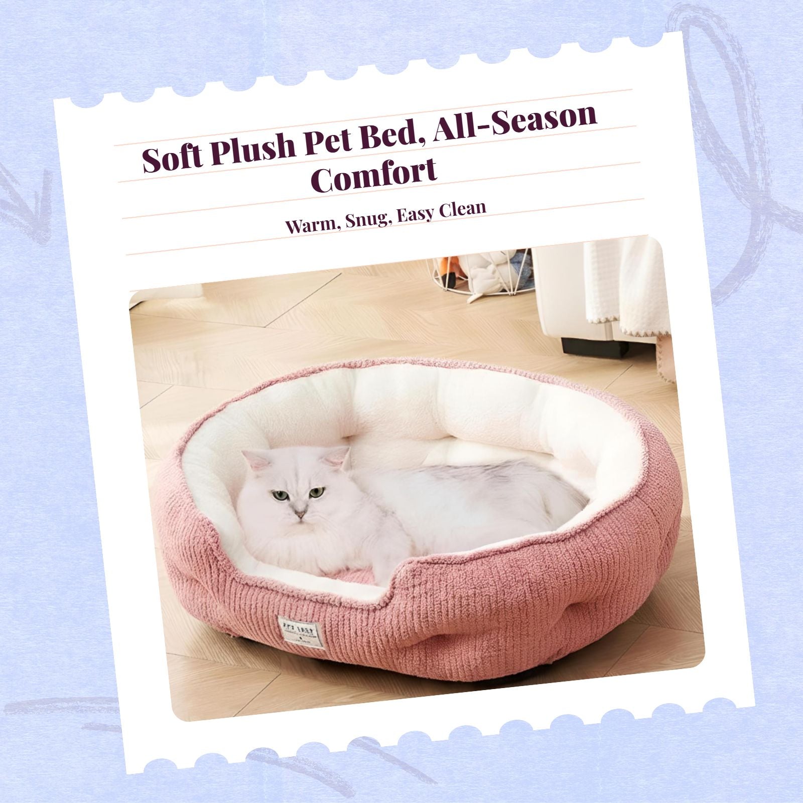 Pet Bed, Cozy Dog & Cat Bed, Plush, Calming, Washable