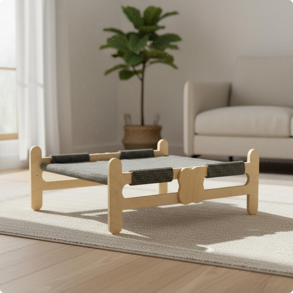 Wooden Feline Bed Gray Pet Furniture Breathable
