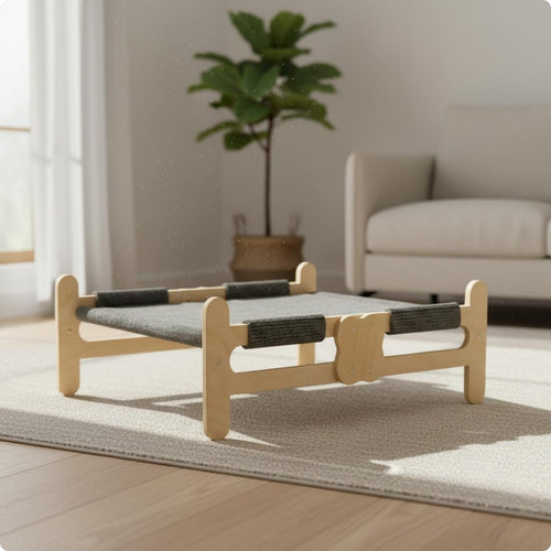 Wooden Feline Bed Gray Pet Furniture Breathable