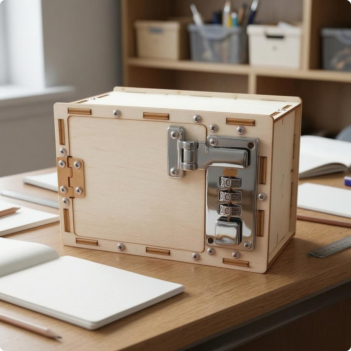 Wooden Lock Box Kit Metal Hardware Storage Item Natural Wood Grain