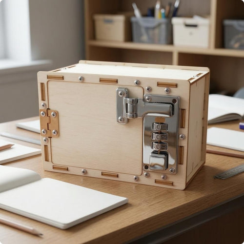 Wooden Lock Box Kit Metal Hardware Storage Item Natural Wood Grain