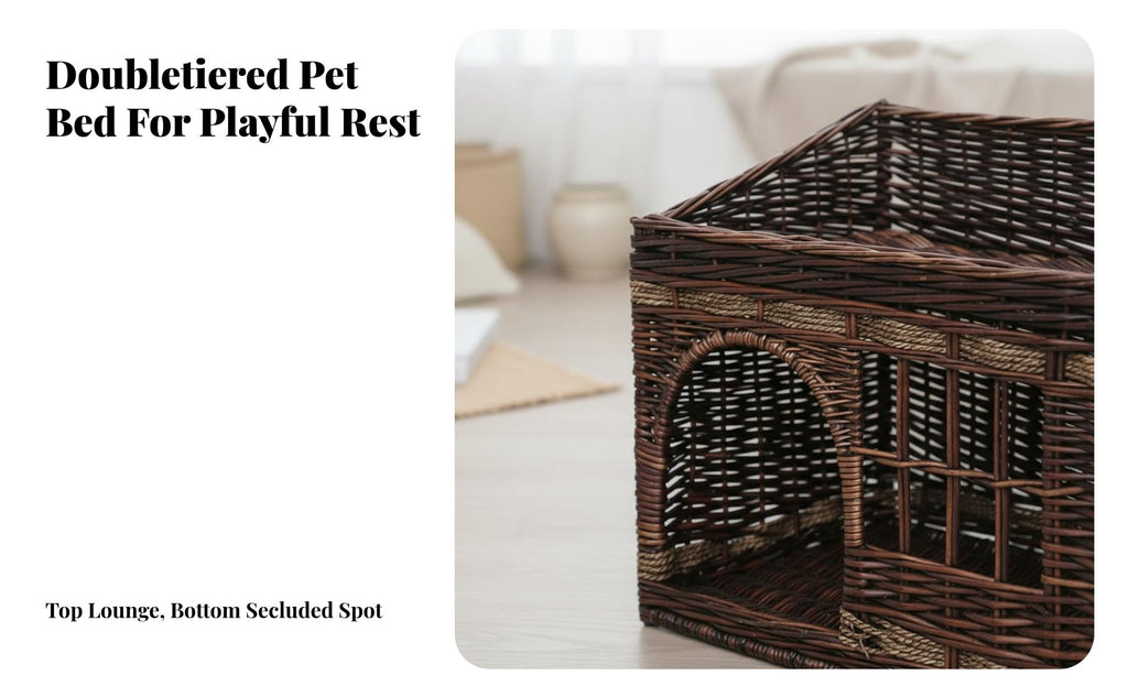 Wicker Cat House Handwoven Enclosed Cat Bed Rattan Pet Kennel Easy to Clean Enclosed Pet Bed Stylish Design for Kittens, Bedroom