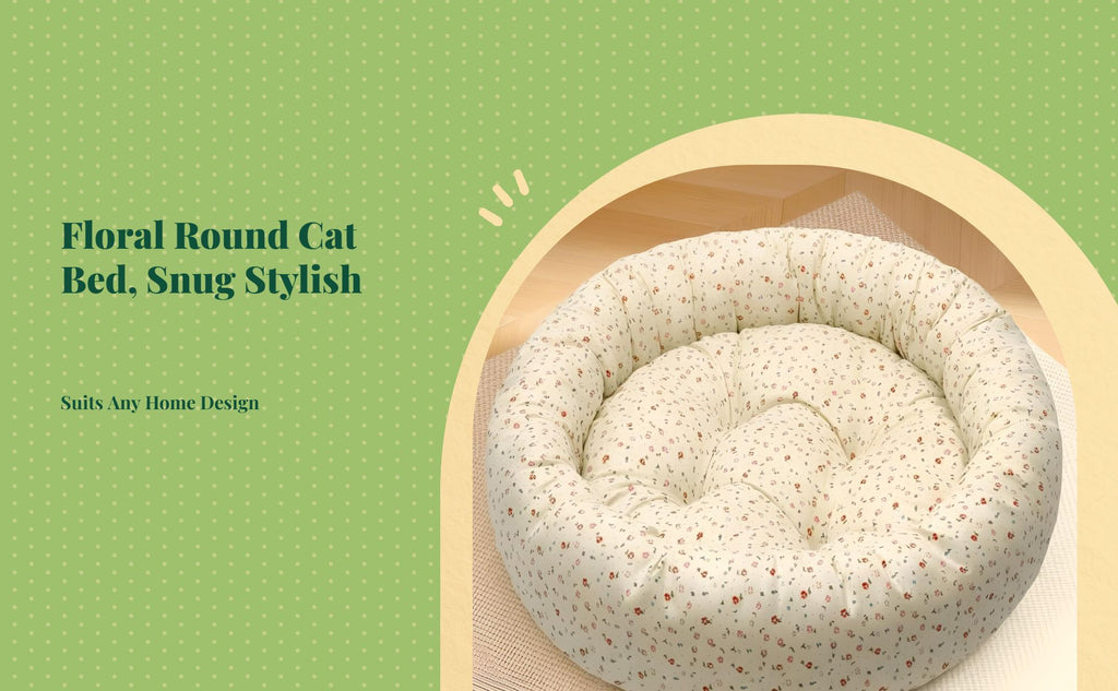 Cat Bed, Round Washable Non-Slip Mat, Cozy Calming Pet Bed