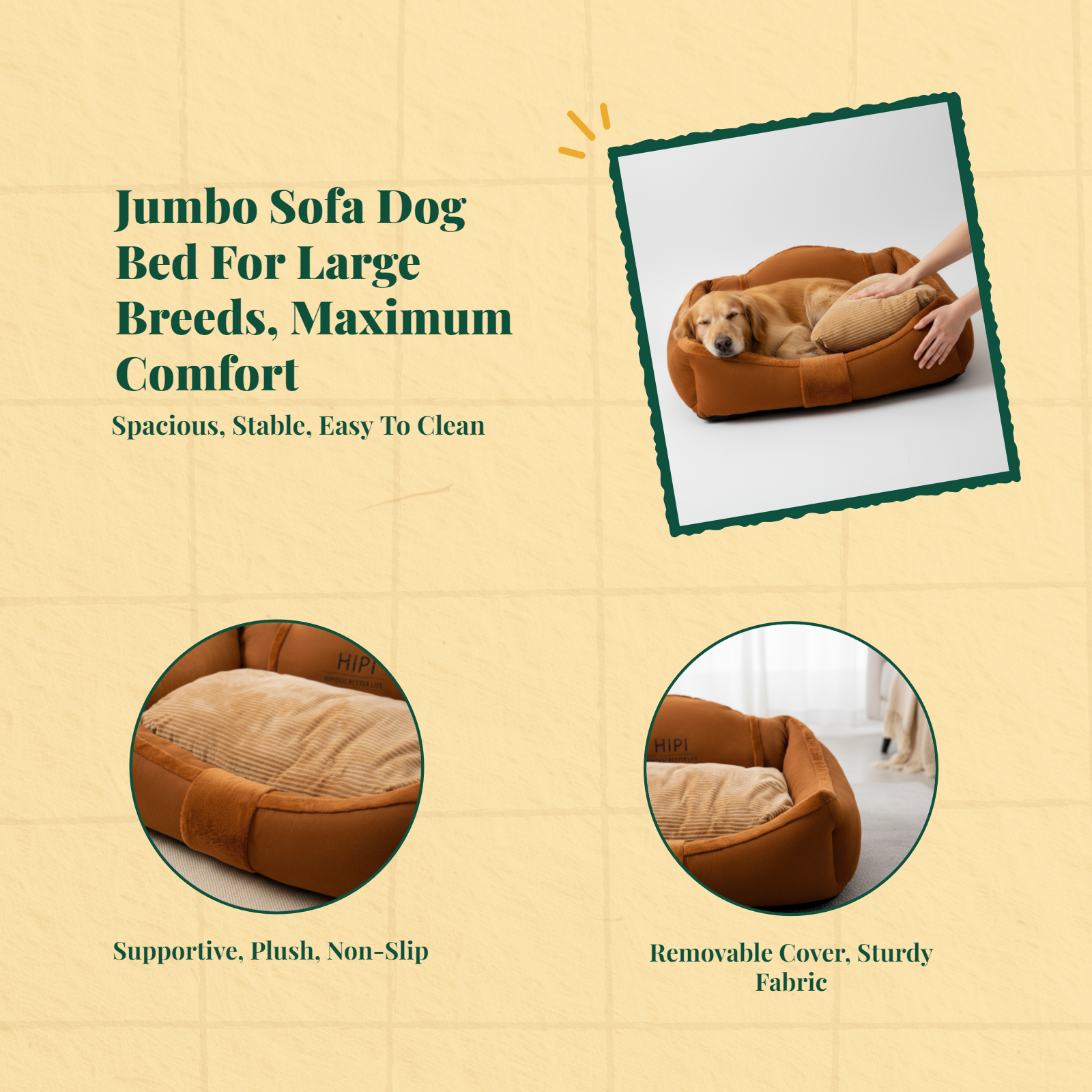 Orthopedic bed for large dogs, washable.