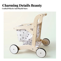 Open Lower Shelf Wooden Shopping Cart Imaginative Children's Play Plaything Wooden Shopping Cart Toy for Walking Exercise Children