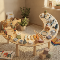 Moon-Shaped Activity Table Lamp Wood Wooden Activity Table Screen for Children