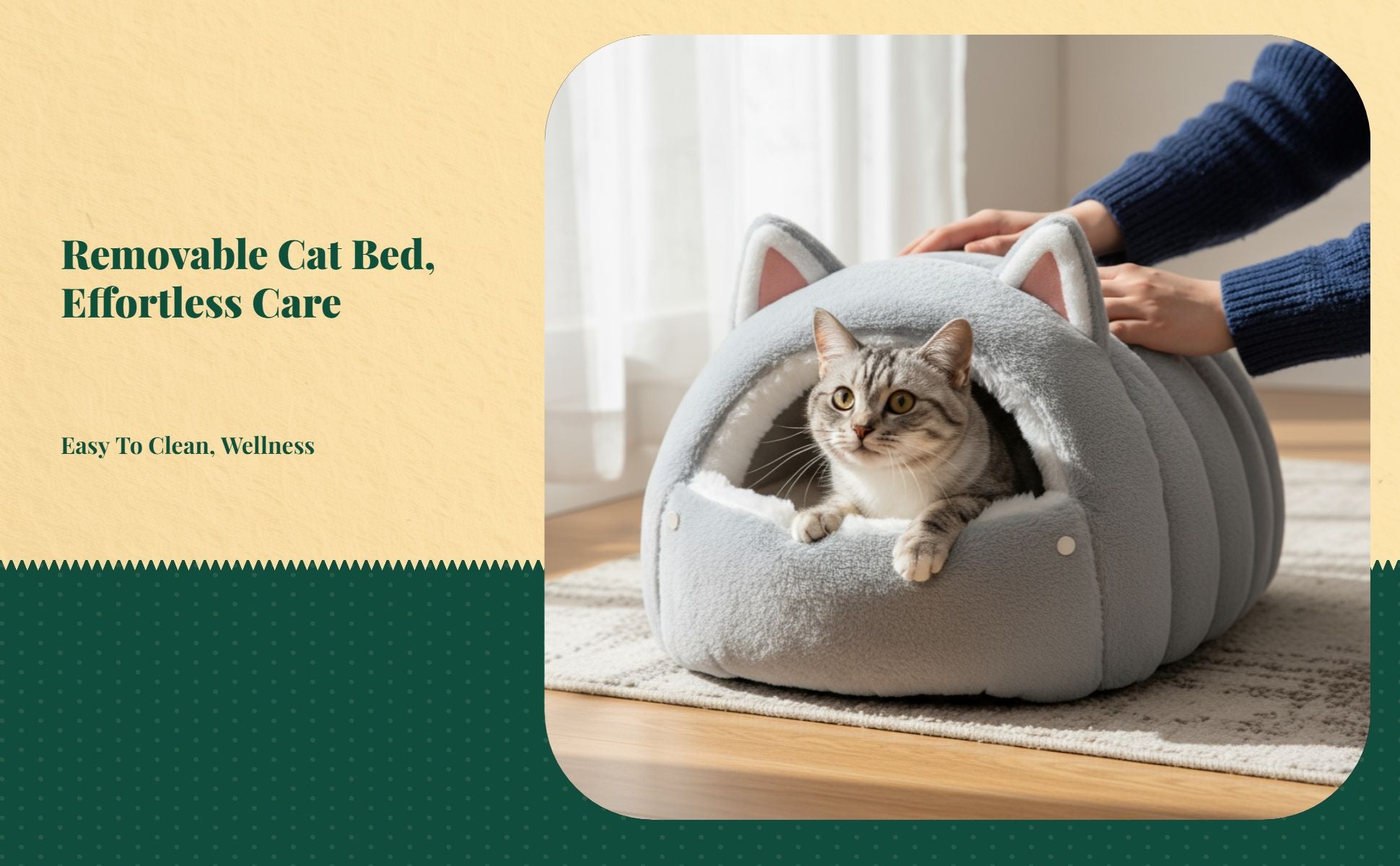 Winter Plush Cat Cave Bed, Non-Slip, Calming, Easy Clean