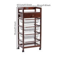 Wood Drawer Basket Trolley Open Frame Rolling Trolley with Drawer Brown Finish
