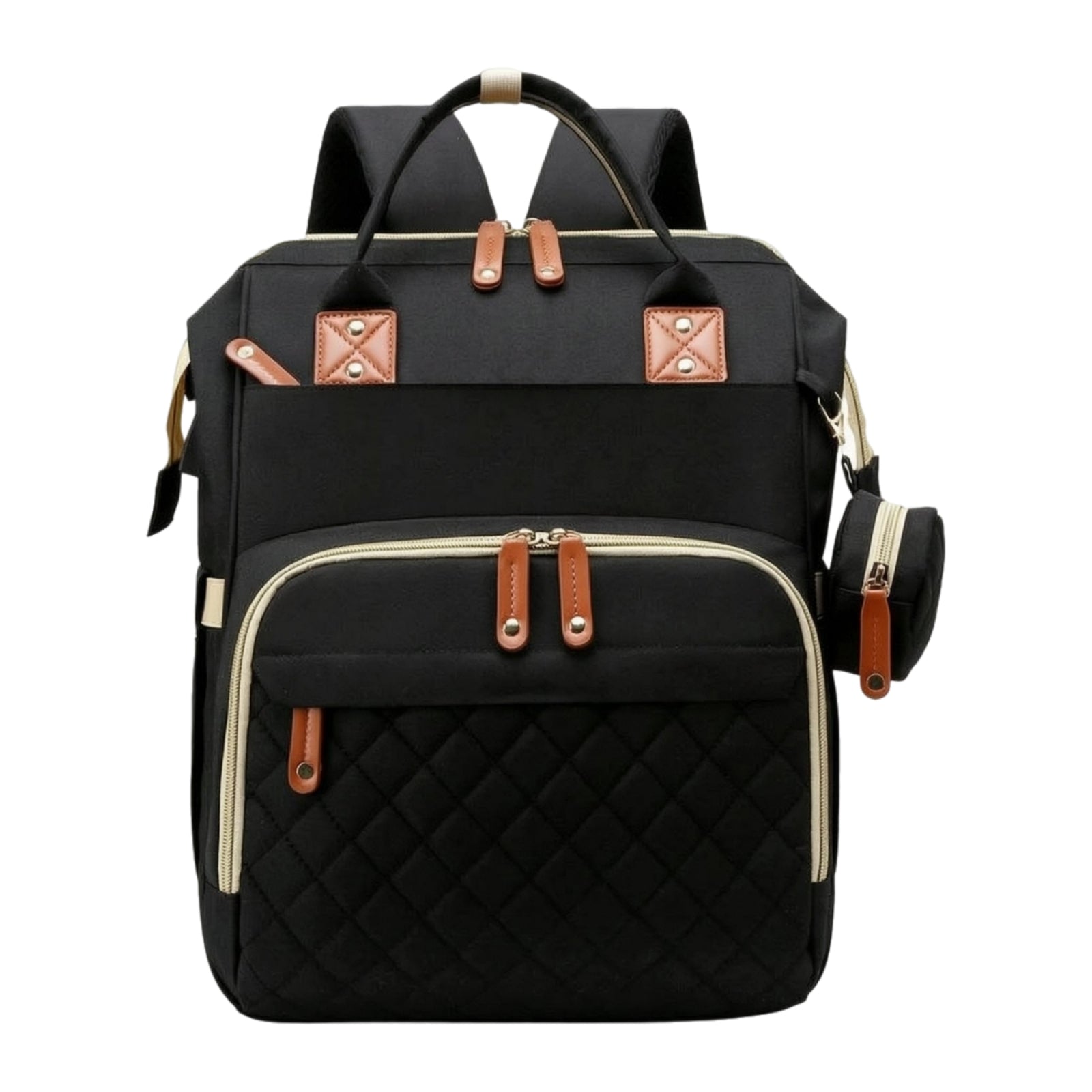 Multifunction Diaper Bag Faux Leather Trim Carryall Multiple Compartments