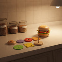Wooden Burger Toy Stackable Wooden Hamburger Toy Smooth Edges for Early Learning