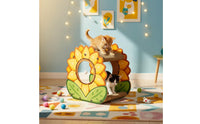 Floral Cat Scratcher House 2-Tier Cardboard Cat Lounger Includes Suspended Toy Corrugated Scratch Pad for Multiple Cats