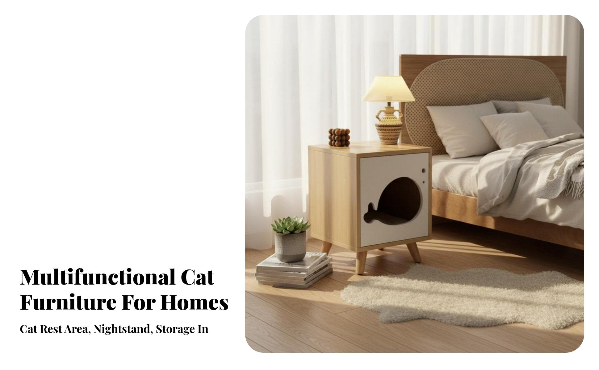 Nightstand with Cat Bed Space-Saving Storage Cabinet Sturdy Construction