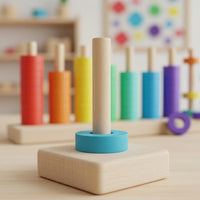 Wooden Disc Stacker Develops Fine Movement Skills Rainbow Stacking Game