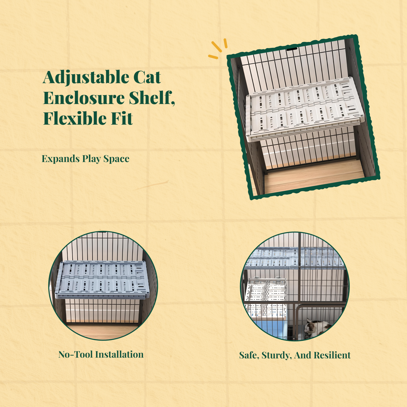Adjustable multi-level cat shelf