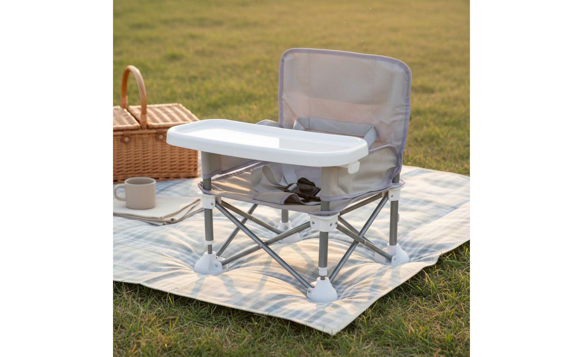 Baby Camping Chair Removable Tray Baby Beach Chair Safety Strap for Outdoor Meal