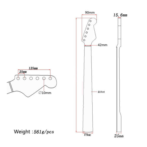 22 Fret Maple Neck Right Hand Orientation Musical Instrument Part