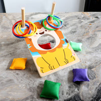 Wooden Hoop Toss Game Cartoon Print Child Play Kit Family Fun for Birthday Party