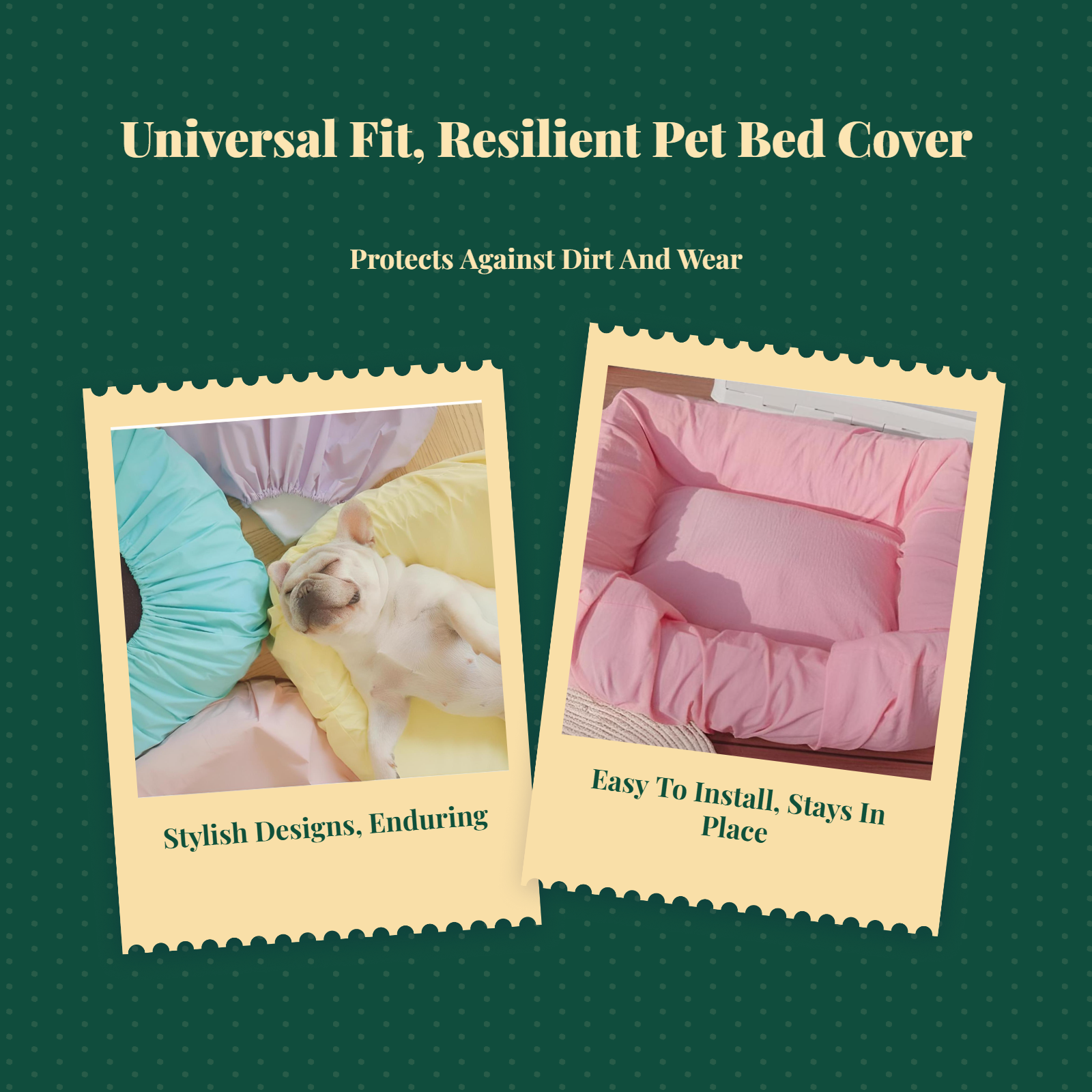 Washable zippered pet bed cover, custom sizes