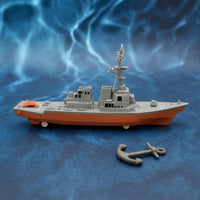 Pull-Back Warship Toy Gray and Orange Pull-Back Warship Detailed