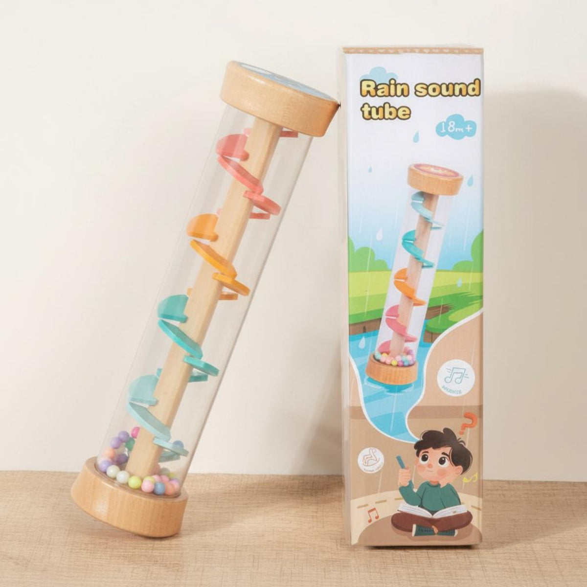 Wooden Rain Sound Tube Easy to Grip Rainmaker Toy Colorful Beads for Babies