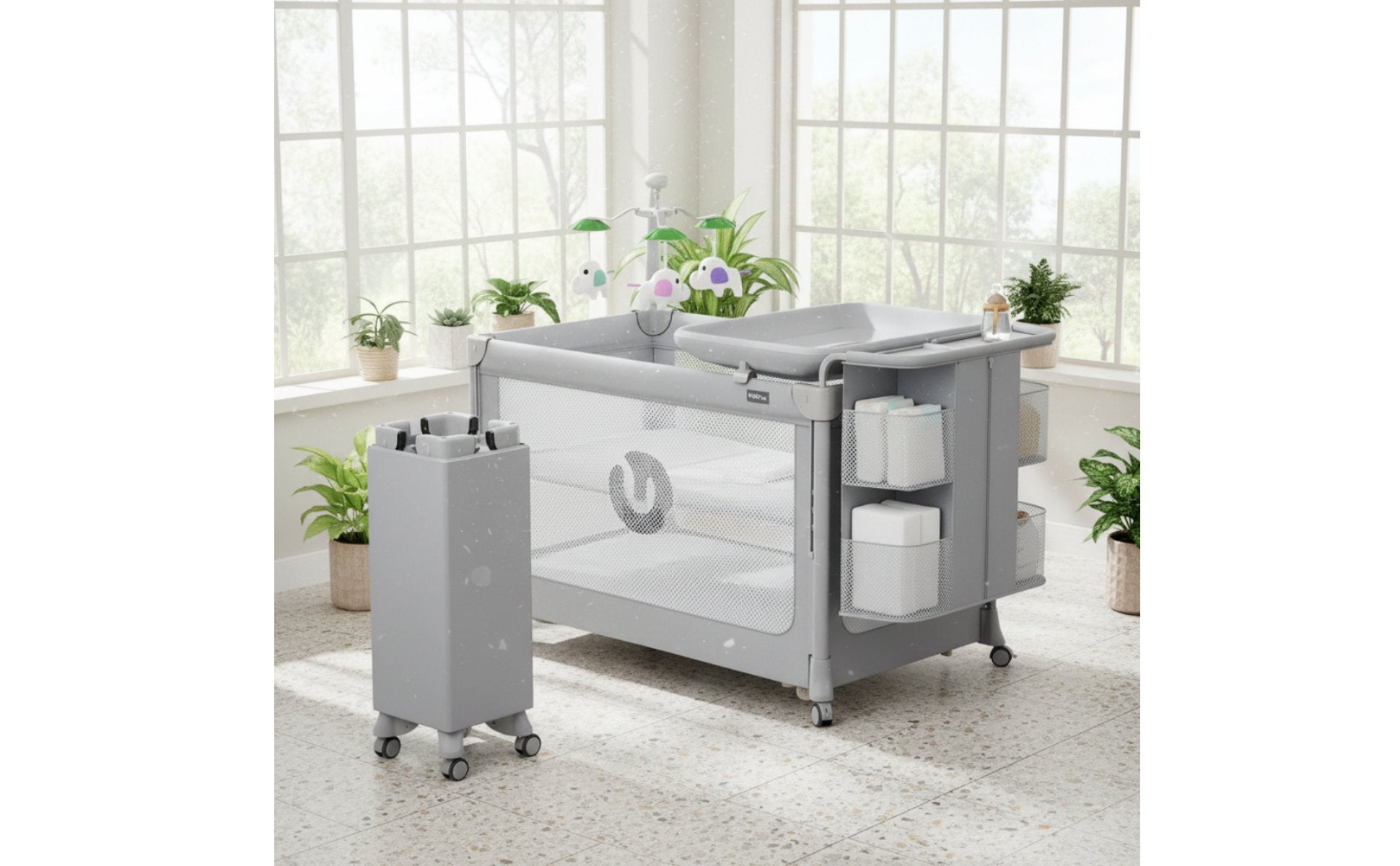 Multifunctional Baby Crib Adjustable Height Rolling Baby Bassinet for Newborns