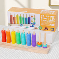 Wooden Hoop Toss Toy Printed Color Names Rainbow Hoop Toss Toy Rectangular Base
