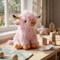 Seated Highland Cow Stuffed Toy Stitched Face Highland Cattle Cuddle Pillow