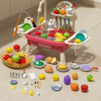 Storage and Drying Area Electric Water Play Sink Included Accessories Running Water Sink Toy Curved Faucet