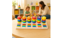 Sorting Stacking Toy Cognitive Development Wooden Circular Disc Stacker