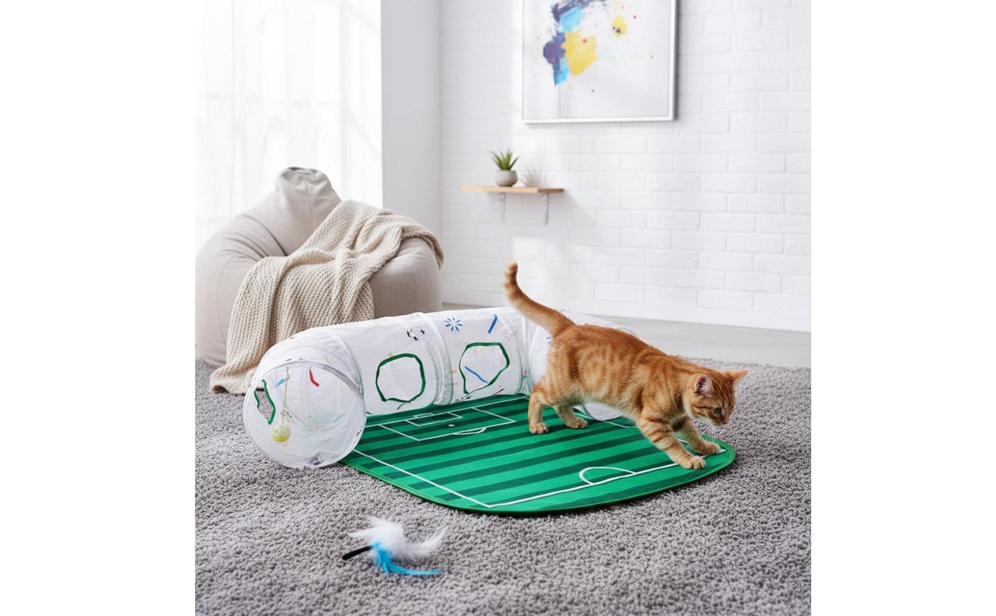 Soccer Field Cat Toy Encourages Exercise Interactive Cat Tunnel Set Portable