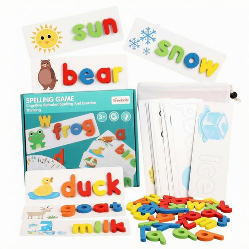 Wooden Spelling Game Rounded Shapes Letter Set Flash Cards Set Smooth Edges