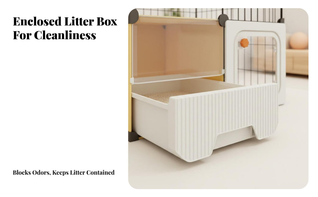 Multi-Level Cat Condo with Litter Box Enclosure Ventilated for Indoors, Bedroom
