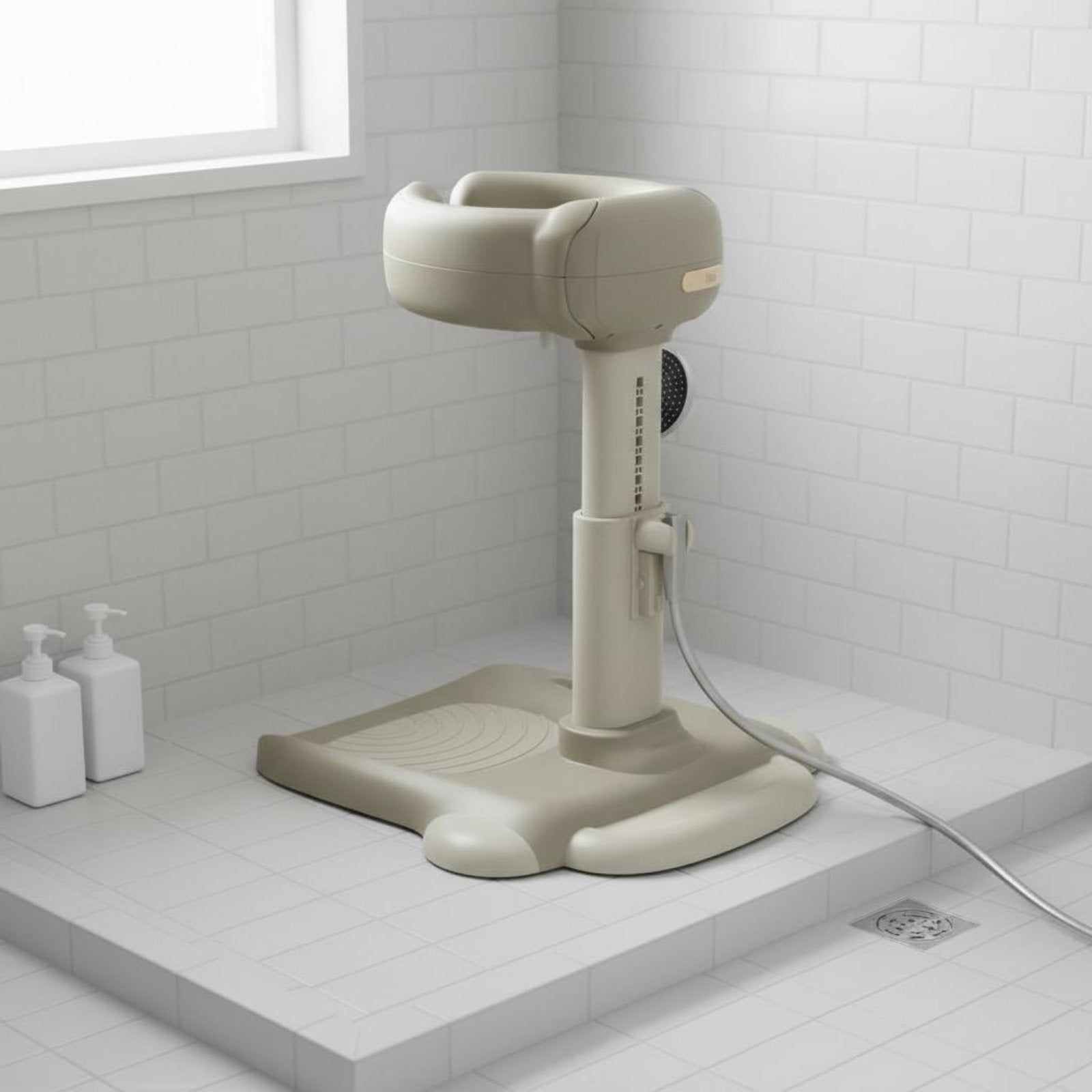 Adjustable Baby Bath Stand Hands-Unrestricted Infant Upright Shower Aid