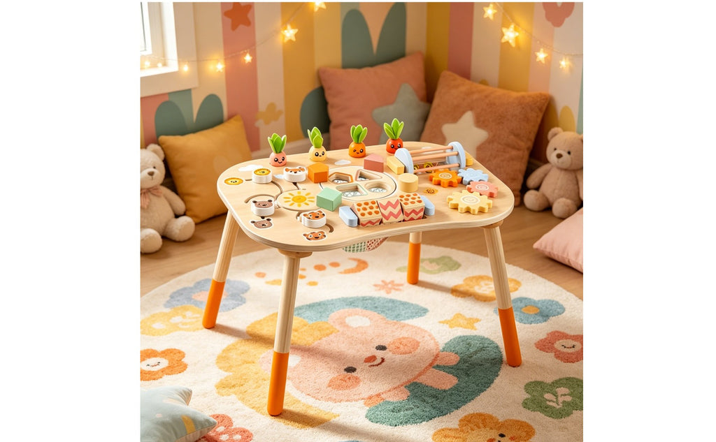 Wooden Activity Table Children's Lumber Young Child Busy Table Rounded Corners Young Child Activity Center for Infants