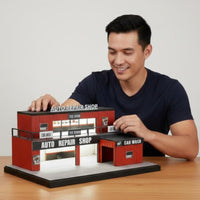 Lighted Parking Scene Model LED Lights Diecast Garage Model Realistic Details Miniature Auto Shop for Collectors