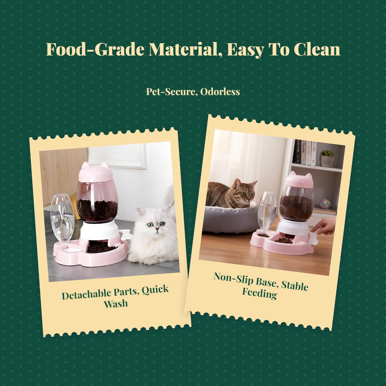 Dual-bowl automatic cat feeder, leakproof.