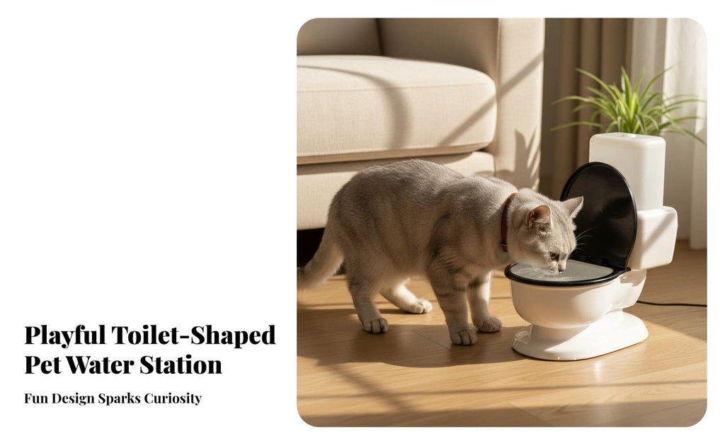 Toilet Shaped Pet Waterer Non-Electric Toilet Shaped Pet Bowl 650ml Capacity Funny Cat Water Bowl for Small Dogs, Young Dogs