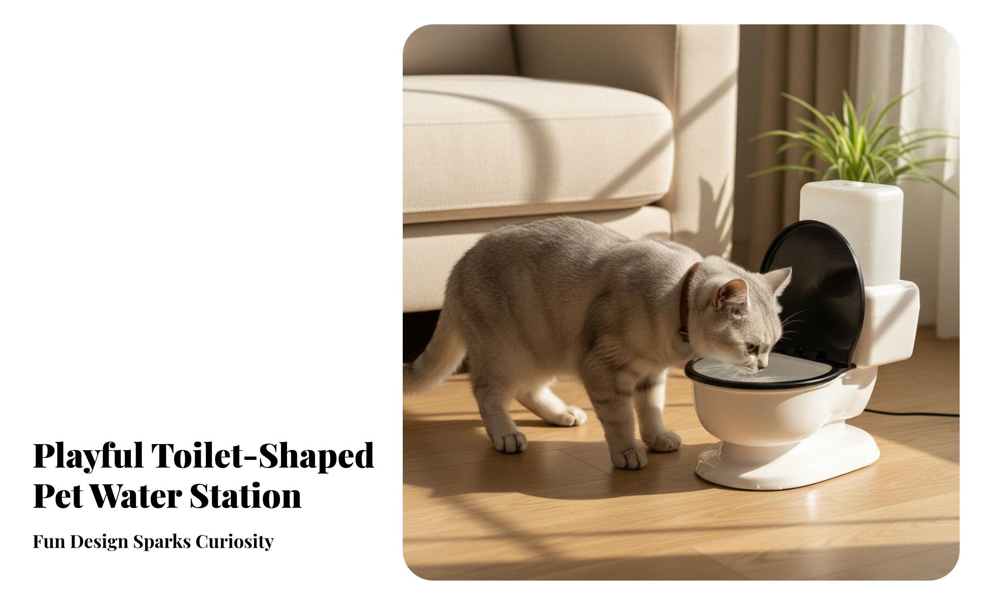 Toilet Shaped Pet Waterer Non-Electric Toilet Shaped Pet Bowl 650ml Capacity Funny Cat Water Bowl for Small Dogs, Young Dogs