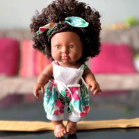 African Girl Reborn Doll Cute Face Soft Vinyl Baby Doll Rooted Hair for Playtime