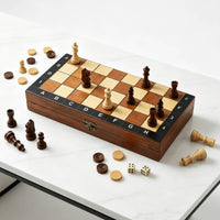 Wooden 3-in-1 Game Box Compact 3 in 1 Wooden Chess Set Rectangular