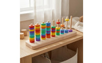 Wooden Hoop Stacker Counting Wooden Rainbow Hoop Toss Toy Fine Motor Skills