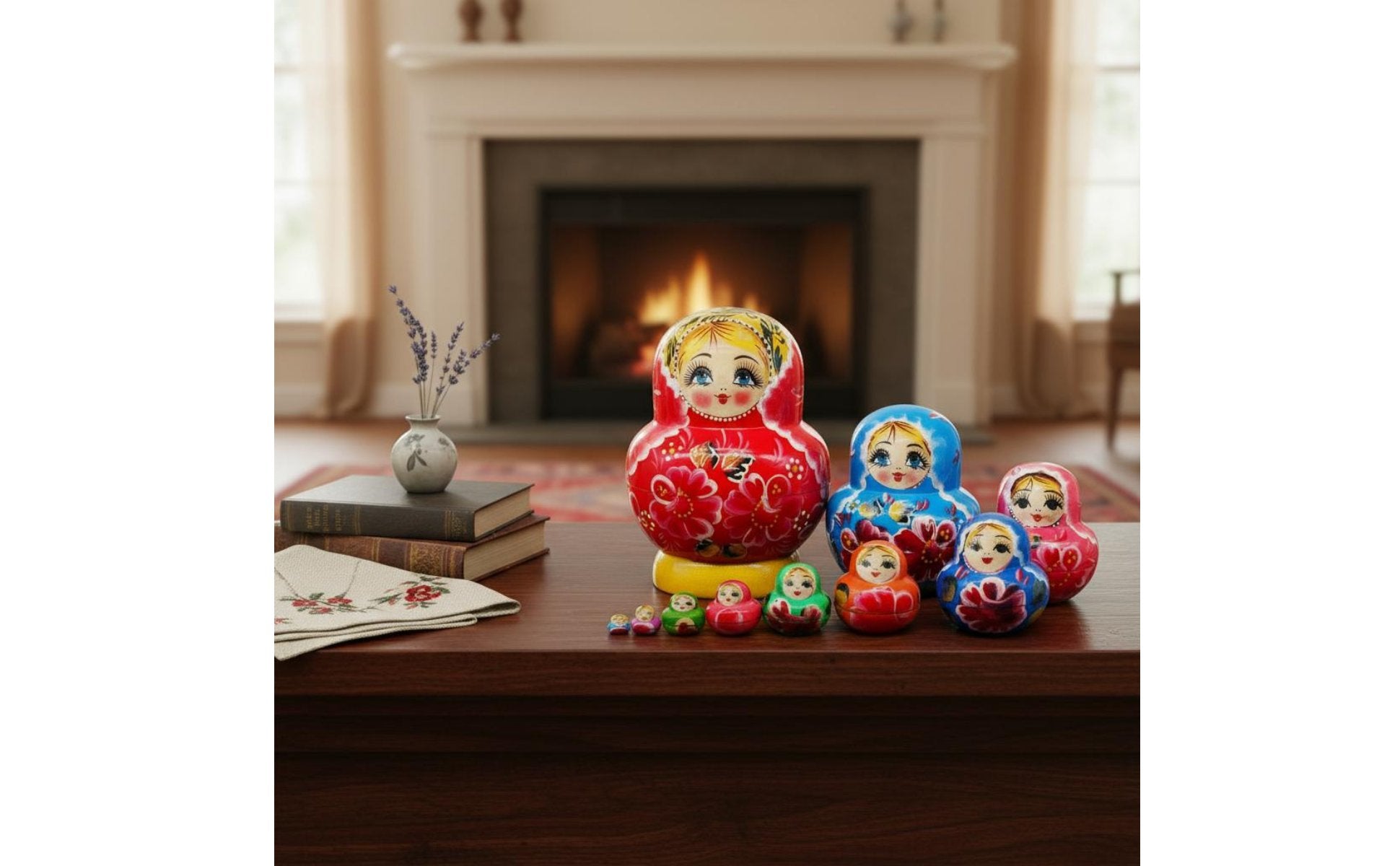 10 Pieces Matryoshka Nesting Doll Traditional Design 10-Layer Nesting Doll Set Great Gift Idea Stacking Toy for Kids, Playroom, Nursery