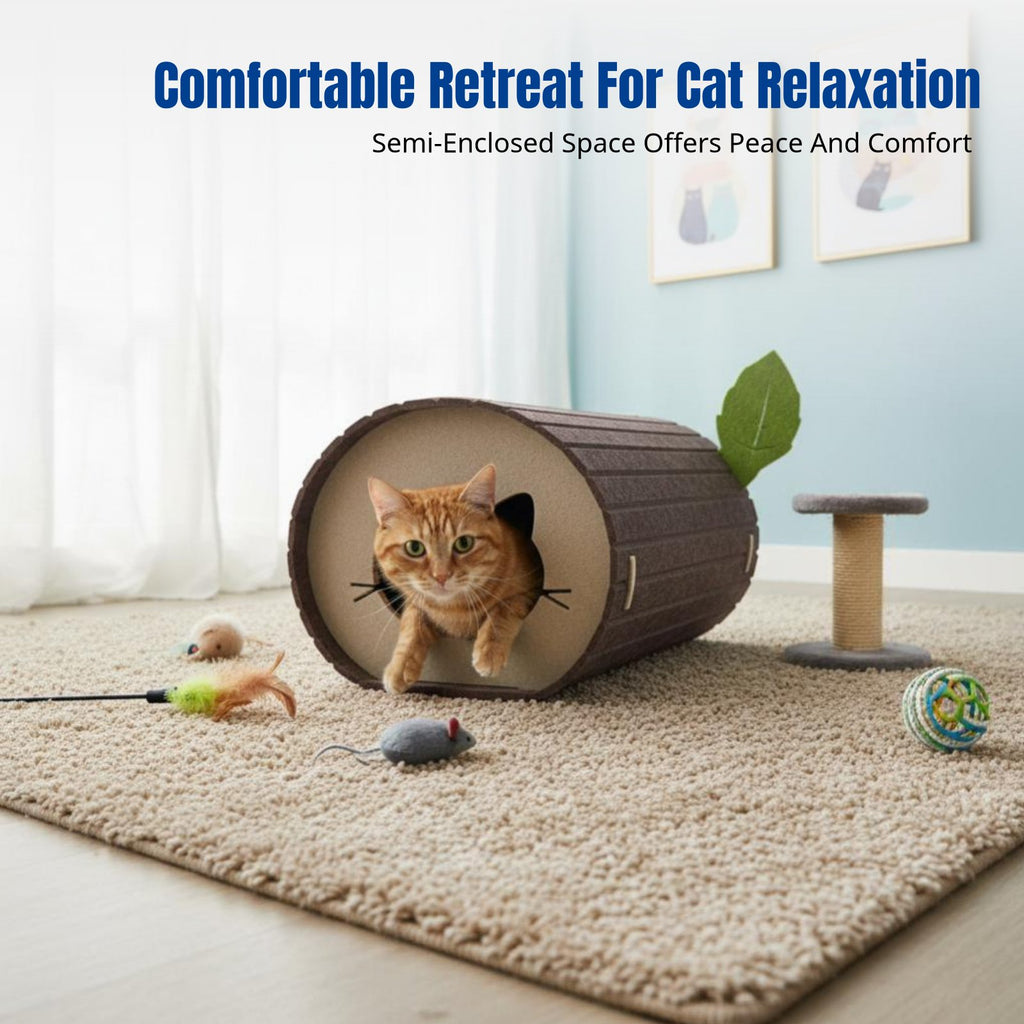 Log-Shaped Feline Tunnel Foldable Design Pet Furniture Easy to Clean for Kittens
