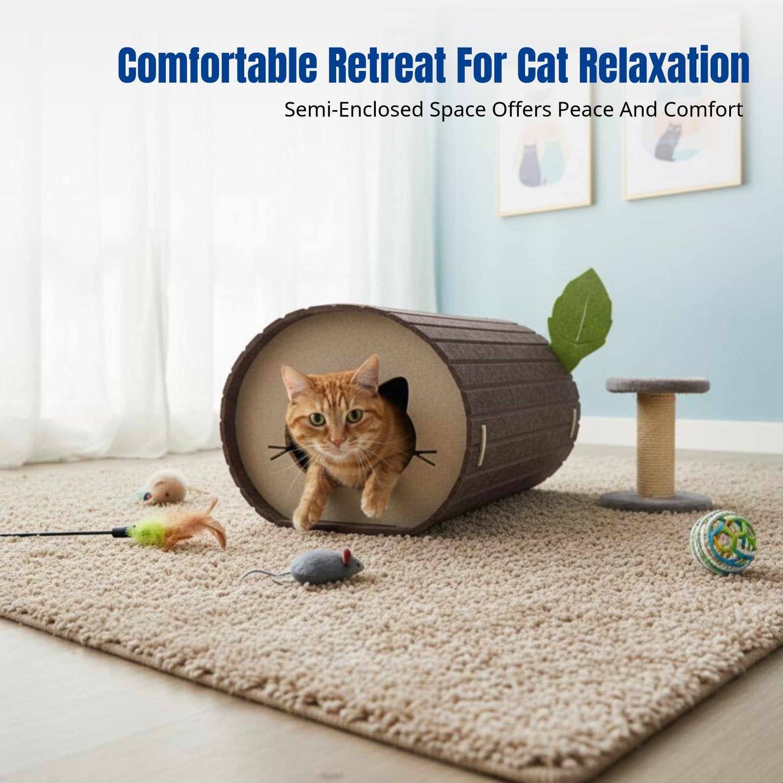 Log-Shaped Feline Tunnel Foldable Design Pet Furniture Easy to Clean for Kittens