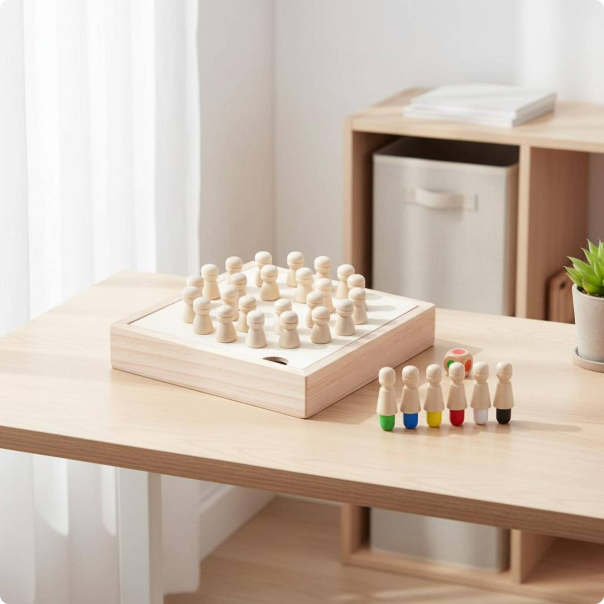 Wooden Memory Chess Game Rounded Tops Color Memory Board Game Concentration