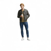 Miniature Hand-Painted Male Figurine Resin Material Upright Male Figure Model Holding a Mug for Hobbyists, Dioramas